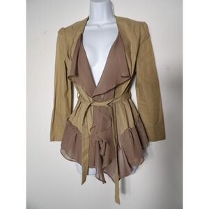 Beulah Linen Blazer Jacket Coat Brown Taupe Belted Style BJ4807